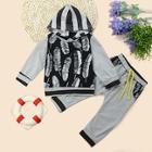 Shein Toddler Boys Feather & Stripe Pattern Sweatshirt With Pants