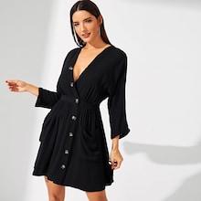 Shein Asymmetric Buttoned Placket Plunging Dress