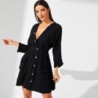 Shein Asymmetric Buttoned Placket Plunging Dress