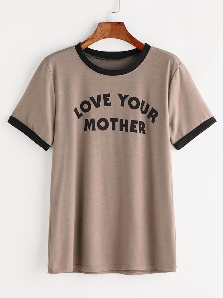 Shein Contrast Trim Slogan Print Tee