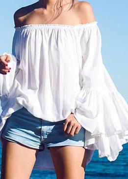 Shein White Boat Neck Lace Loose Blouse