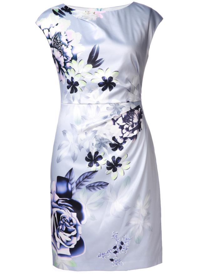 Shein Grey Crew Neck Cap Sleeve Print Sheath Dress