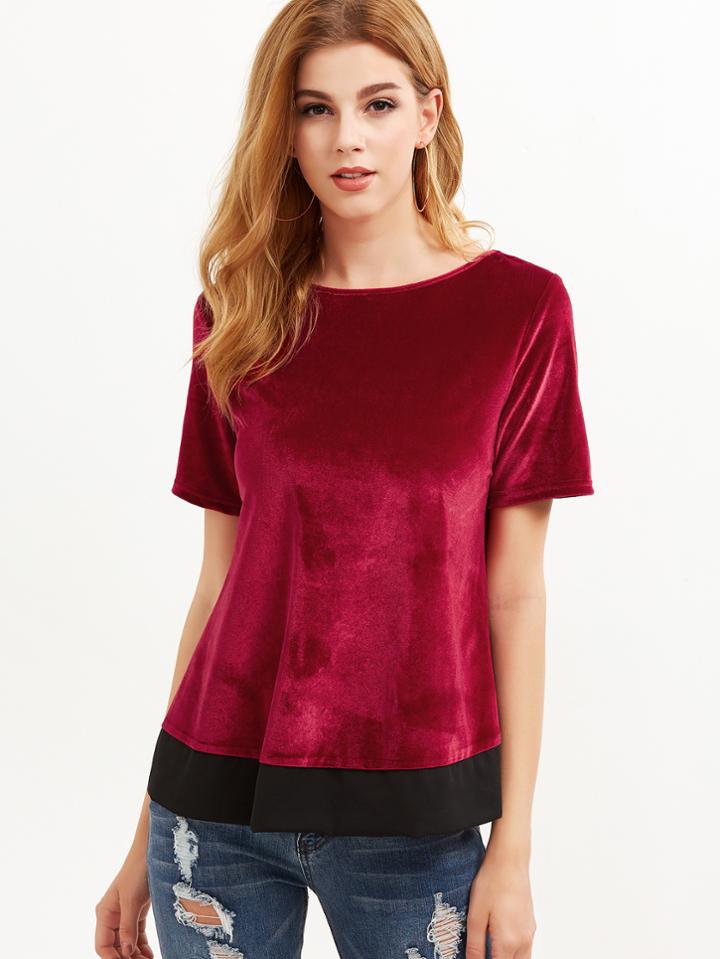 Shein Burgundy Contrast Trim Velvet Top