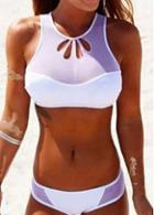 Rosewe Hollow Out Mesh Splicing White Swimwear