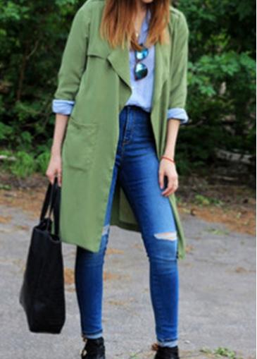 Rosewe Turndown Collar Army Green Long Sleeve Trench Coat