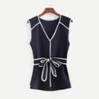 Shein Contrast Binding Belted Blouse