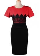 Rosewe Red And Black Color Blocking Short Sleeve Casual Dress