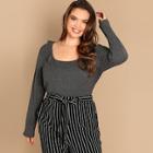 Shein Plus Lettuce Trim Rib Form Fitted Tee