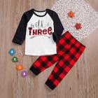 Shein Toddler Girls Letter Print Tee With Check Plaid Pants