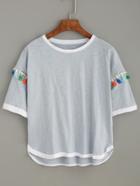 Shein Grey Contrast Trim T-shirt With Tassel Detail