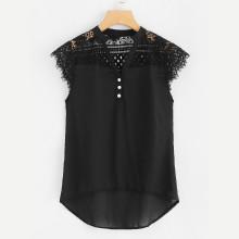 Shein Single Breasted Lace Panel Top
