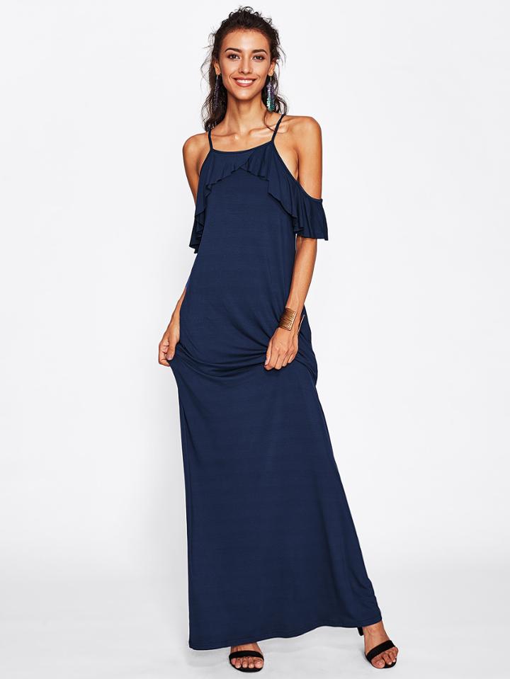 Shein Overlap Flounce Cold Shoulder Dress