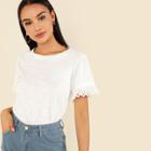 Shein Eyelet Lace Trim Solid Tee
