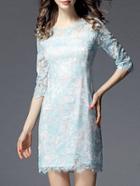 Shein Blue Embroidered Lace Sheath Dress
