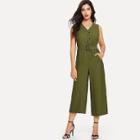 Shein Button Front Wide Leg Jumpsuit With Belt