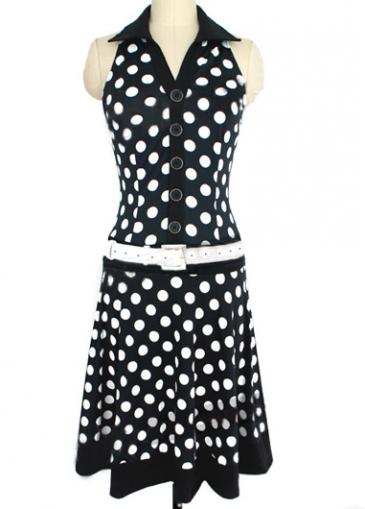 Rosewe Chic Polka Dot Print Sleeveless Dress With Turndown Collar