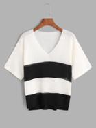 Shein Color Block V Neck Slit Side High Low T-shirt