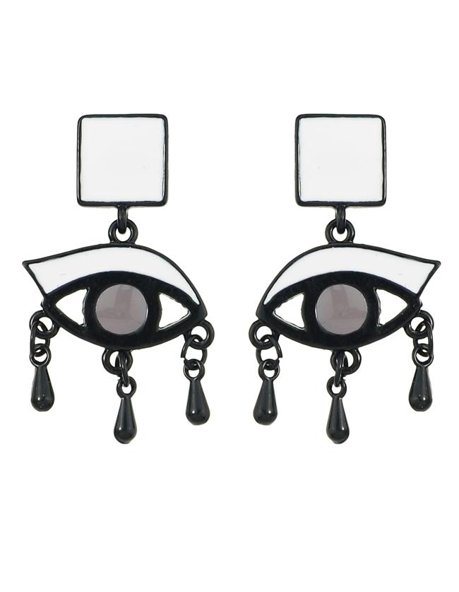 Shein White Enamel Eye Shape Women Hanging Stud Earrings