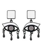 Shein White Enamel Eye Shape Women Hanging Stud Earrings