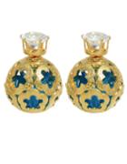 Shein Gold Plated Blue Imitation Crystal Stud Ball Earrings