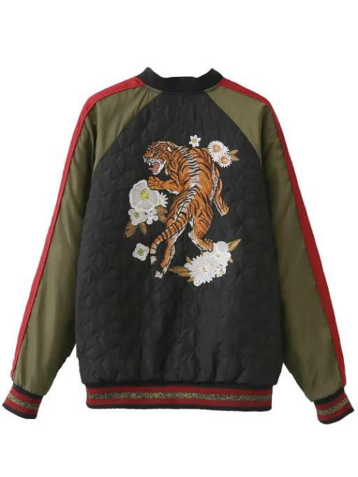 Shein Color Block Tiger Embroidery Raglan Sleeve Jacket