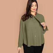 Shein Plus Tie Neck Solid Shirt
