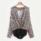Shein Leopard Print Surplice Blouse Bodysuit