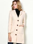 Shein White V Neck Long Sleeve Pockets Coat