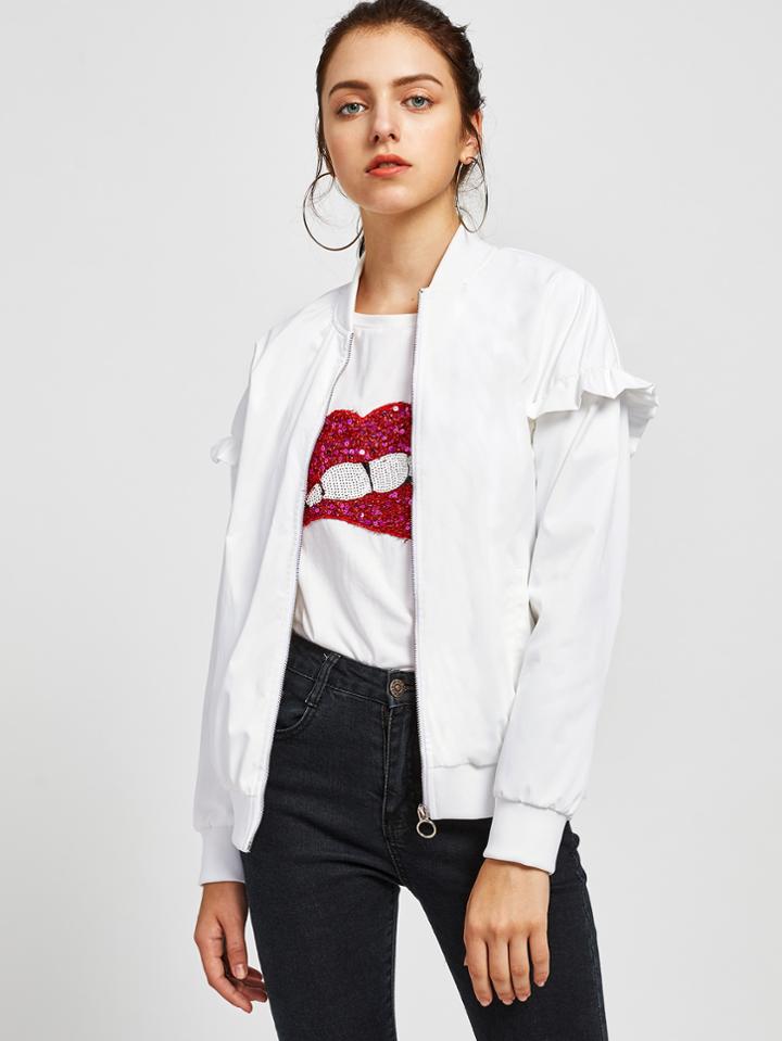 Shein Ribbed Trim Ruffle Jacket