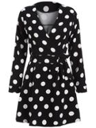 Shein Black V Neck Polka Dot Tie-waist Dress