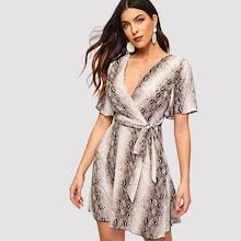 Shein Flutter Sleeve Snake Print Surplice Dress
