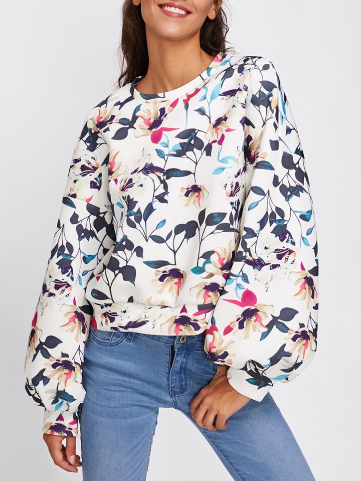 Shein Exaggerated Sleeve Flower Print Pullover
