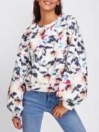Shein Exaggerated Sleeve Flower Print Pullover