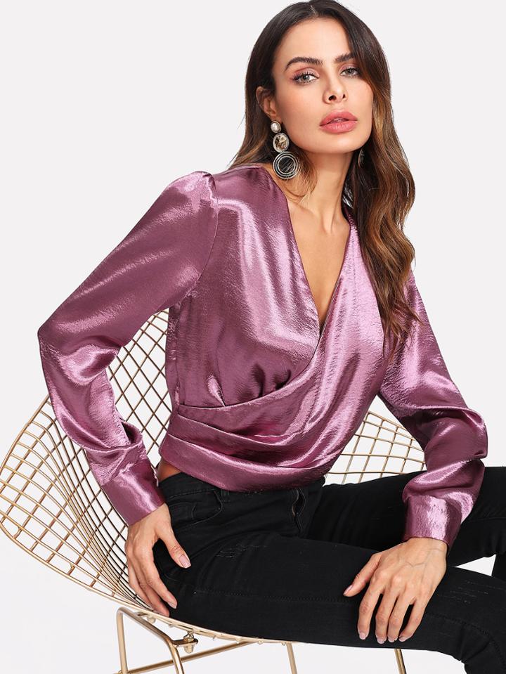 Shein Surplice Wrap Satin Top