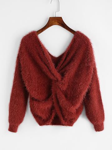 Shein Double Plunge Twisted Hem Sweater