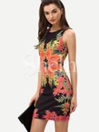 Shein Floral Placement Print Sleeveless Bodycon Dress