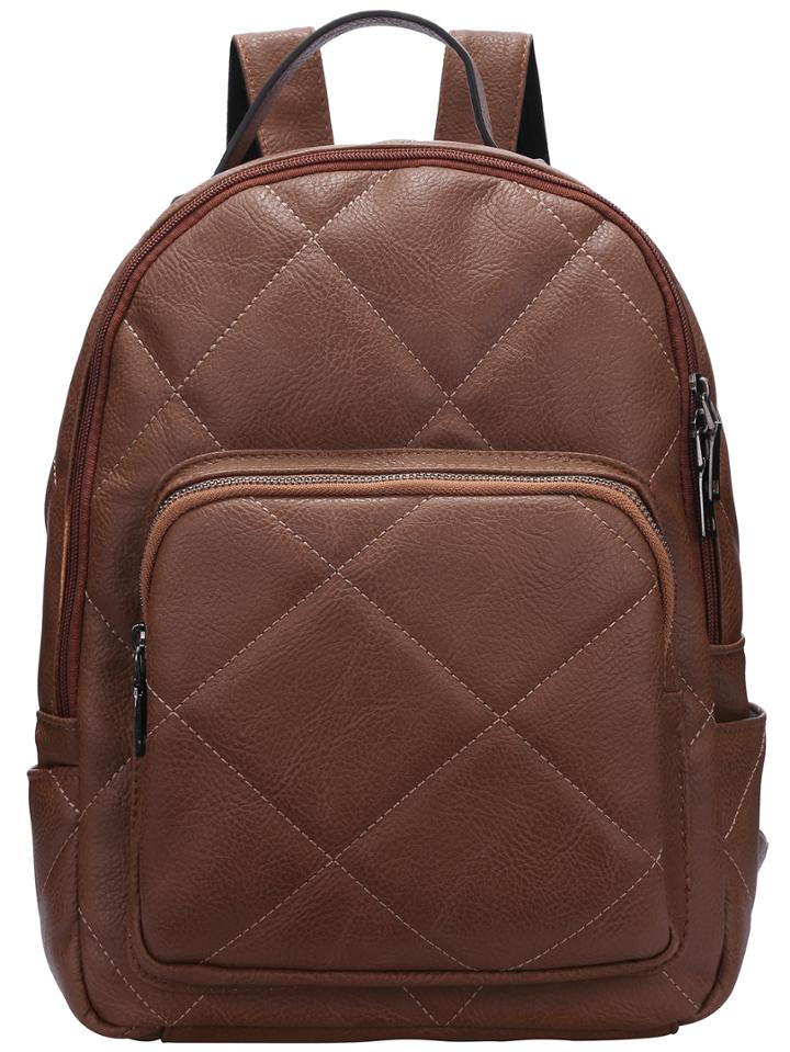 Shein Brown Diamond Zipper Pu Backpacks