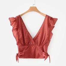Shein Ruffle Trim Tie Side Crop Top