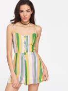 Shein Pinstripe Button Front Cut Out Back Slip Romper