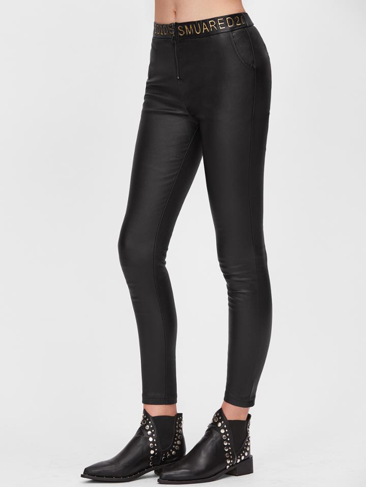 Shein Black Tape Detail Skinny Ankle Pants