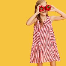 Shein Girls Mixed Striped Sleeveless Dress