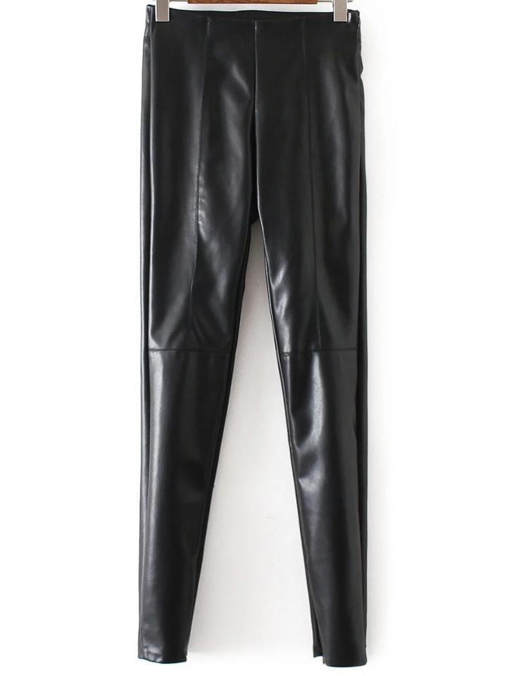 Shein Black Zipper Cuff Seam Pu Pants