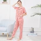 Shein Bow Print Button Up Pajama Set