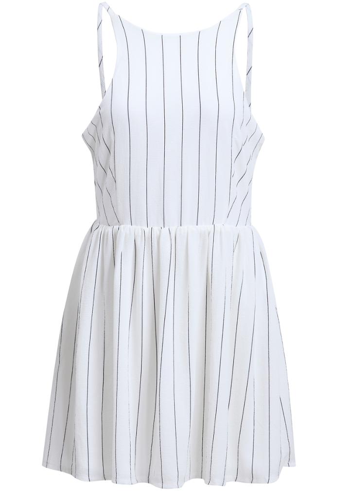 Shein White Spaghetti Strap Vertical Stripe Jumpsuit