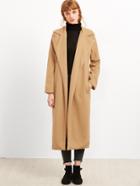 Shein Khaki Open Front Long Coat With Pockets
