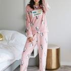 Shein Penguin Print Fleece Pj Set