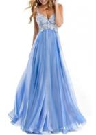 Rosewe Lace Splicing Blue High Waist Maxi Dress