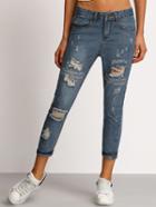 Shein Ripped Letters Embroidered Denim Pant