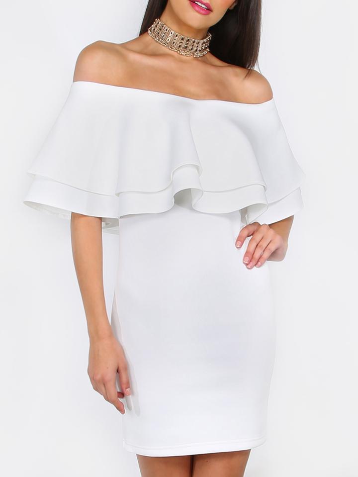 Shein White Ruffle Off The Shoulder Bodycon Dress