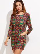 Shein Ornate Print Long Sleeve Dress With Pockets